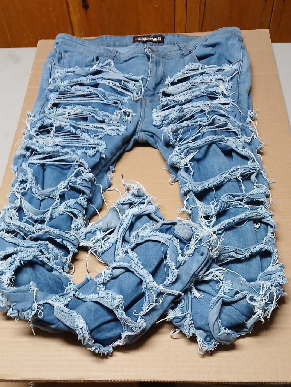 Original Fables Frayed Distressed Men's Denim Jeans 40x33 Streetwear Hip-Hop